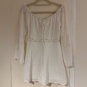 Frock and Frill Long Sleeved White Cotton Mini Dress